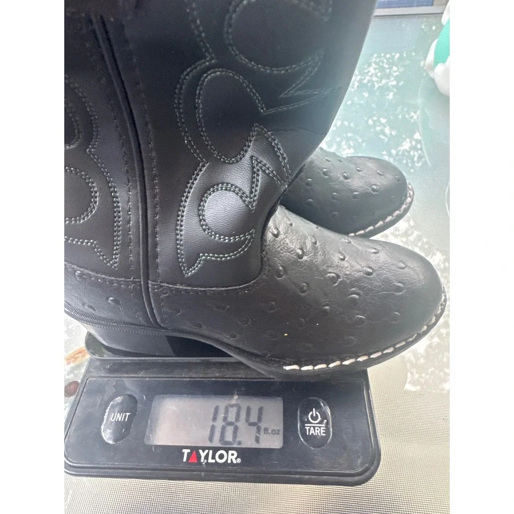Old West Cowboy Boots Kids 9.5 Black Ostrich Print Western OR9110